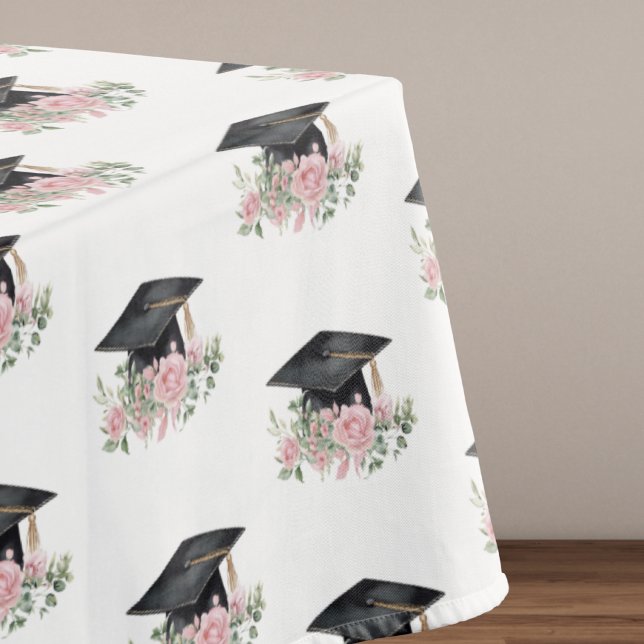 Modern Pink Roses Black Grad Cap Graduation Tablecloth (Creator Uploaded)