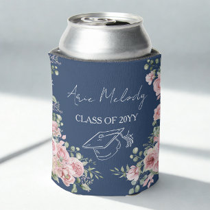 Modern Pink Roses Congratulations Graduation Can Cooler
