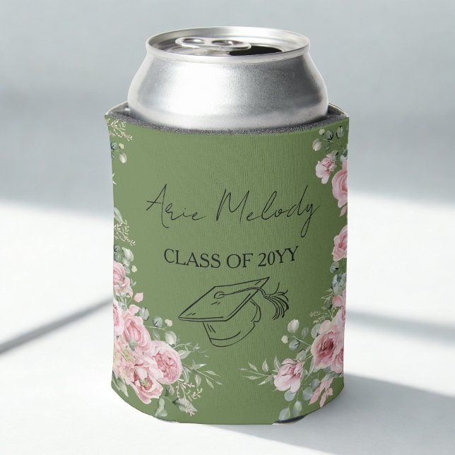Modern Pink Roses Congratulations Graduation Can Cooler (Creator Uploaded)