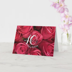 Modern Pink Roses Floral 40th Birthday Card
