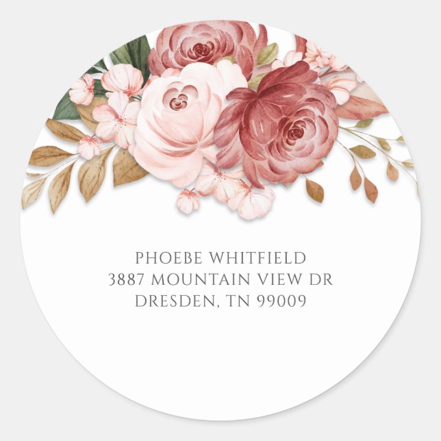 Modern Pink Roses Floral Rustic Botanical Classic Round Sticker (Front)