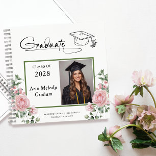Modern Pink Roses Graduation 2 Photo Guestbook Notebook