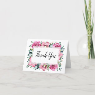 Modern Pink Roses Orchid Floral Watercolor Wedding Thank You Card