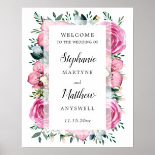 Modern Pink Roses Orchids Watercolor Wedding Poster