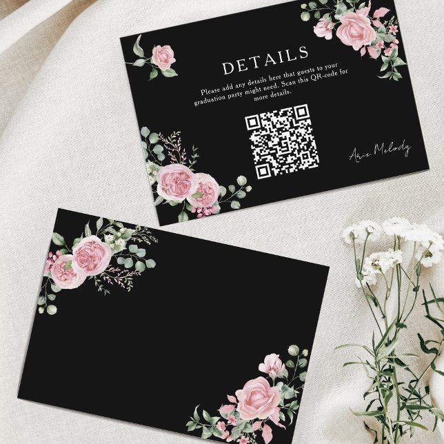 Modern Pink Roses QR-code Details Graduation Enclosure Card (Creator Uploaded)
