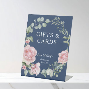 Modern Pink Roses Script Graduation Gifts & Cards Pedestal Sign