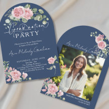 Modern pink roses script photo graduation