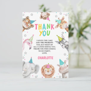 Modern Pink Safari Calling Party Animals Birthday Thank You Card