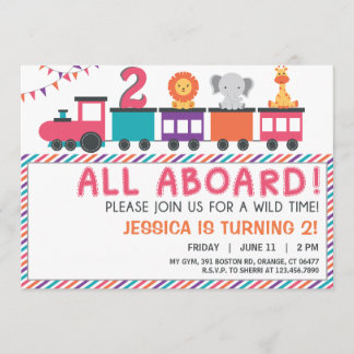 Modern Pink Safari Train Birthday Invite