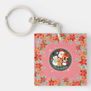 Modern pink santa claus- merry christmas holiday key ring