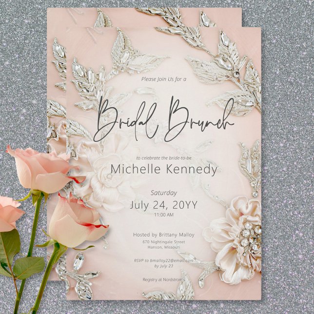 Modern Pink Satin Embroidery & Glam Bridal Brunch Invitation (Modern Pink Satin Embroidery & Glam Bridal Brunch Invitation)
