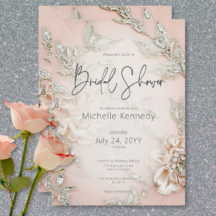 Modern Pink Satin Embroidery & Glam Bridal Shower Invitation
