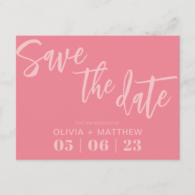 Modern Pink Save The Date Announcement Postcard (Front)