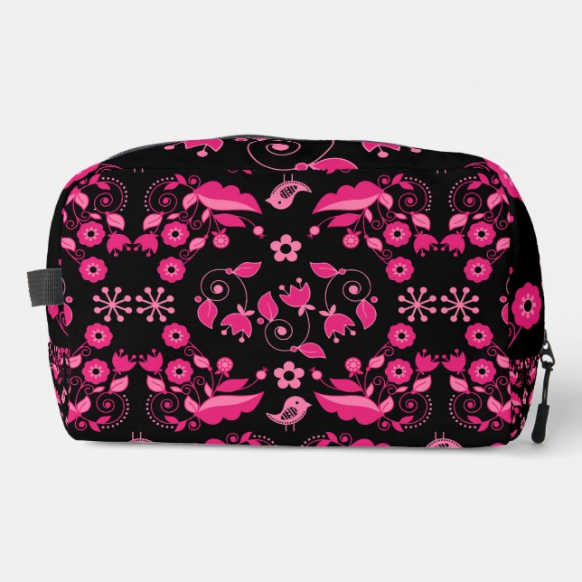 Modern Pink Scandinavian Floral Pattern Dopp Kit (Front)