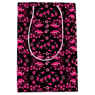 Modern Pink Scandinavian Floral Pattern Medium Gift Bag
