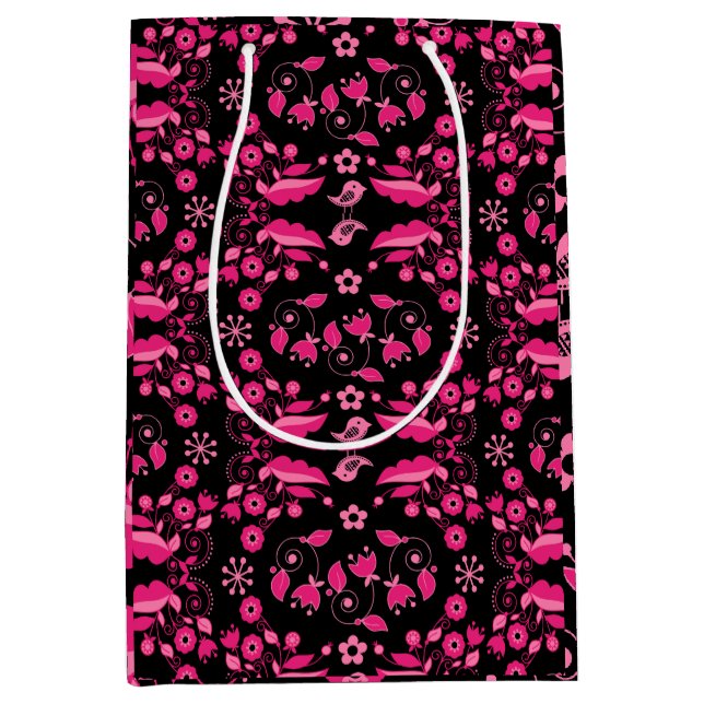 Modern Pink Scandinavian Floral Pattern Medium Gift Bag (Front)