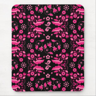 Modern Pink Scandinavian Floral Pattern Mouse Mat