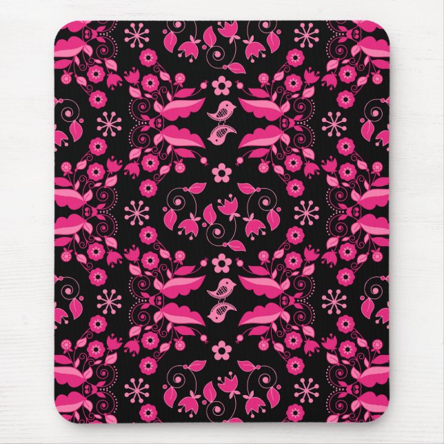 Modern Pink Scandinavian Floral Pattern Mouse Mat (Front)