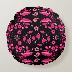 Modern Pink Scandinavian Floral Pattern Round Cushion