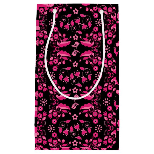 Modern Pink Scandinavian Floral Pattern Small Gift Bag (Front)