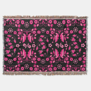Modern Pink Scandinavian Floral Pattern Throw Blanket