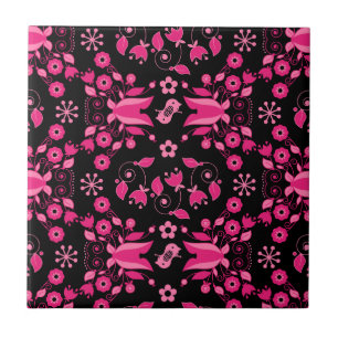 Modern Pink Scandinavian Floral Pattern Tile