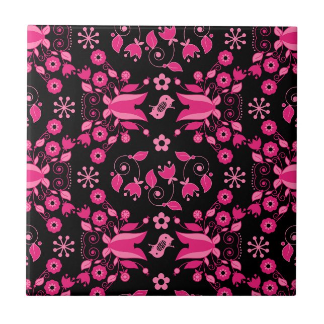 Modern Pink Scandinavian Floral Pattern Tile (Front)