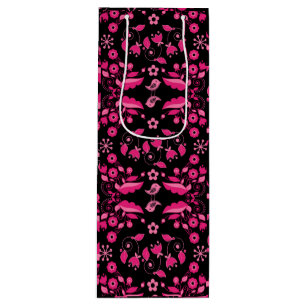 Modern Pink Scandinavian Floral Pattern Wine Gift Bag