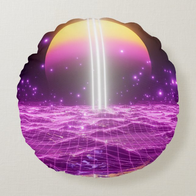Modern pink sci fi pop art scene3 round cushion (Front)