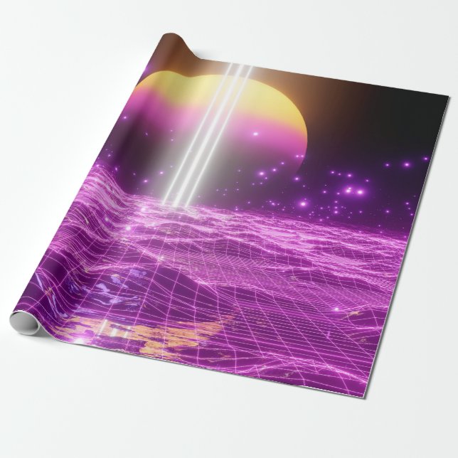 Modern pink sci fi pop art scene3 wrapping paper (Unrolled)