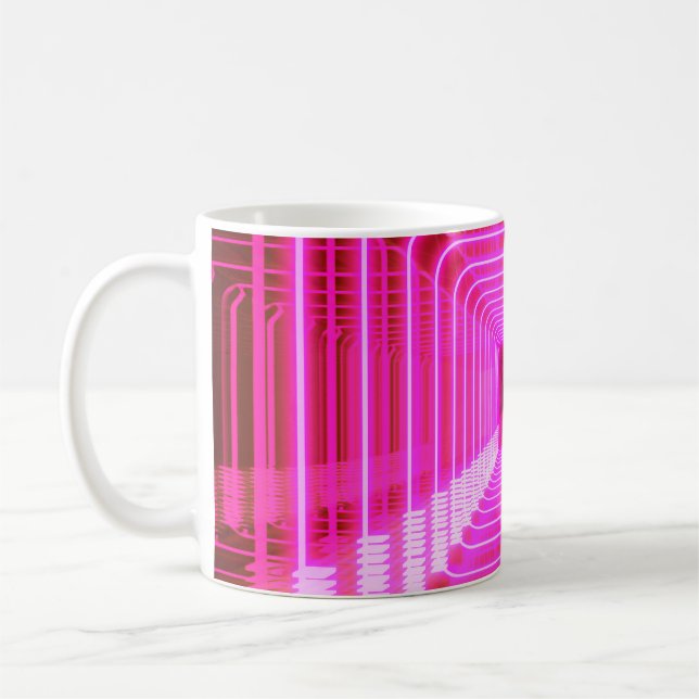 Modern pink sci fi pop art scene coffee mug (Left)