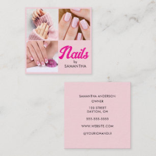 Modern Pink Script 3 Photo Square Business Card