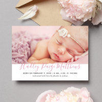 Modern Pink Script Baby Girl Photo Birth