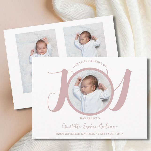 Modern Pink Script Baby Girl Three Photo Birth  Announcement (Creator Uploaded)