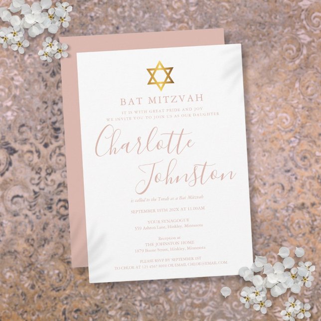 Modern Pink Script Bat Mitzvah Invitation (Modern Pink Script Bat Mitzvah Invitation)