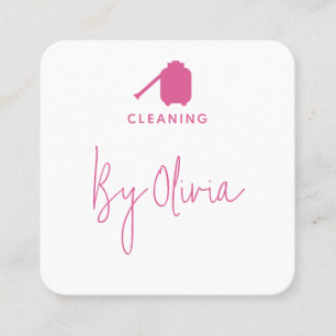 Modern Pink Script Cleaning Service Square Business Card