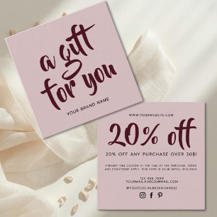 Modern pink script coupon discount card