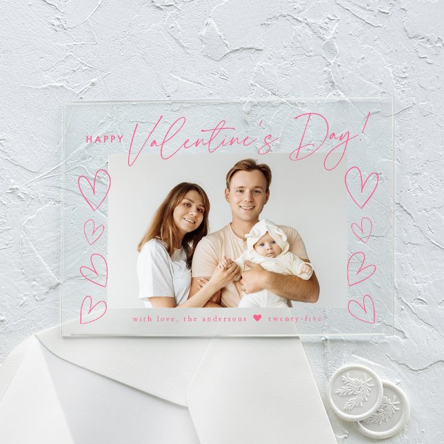 Modern Pink Script Happy Valentine's Day Photo Acrylic Invitations (Creator Uploaded)