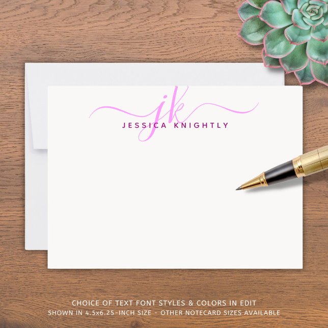 Modern Pink Script Monogram Initials Card (Creator Uploaded)
