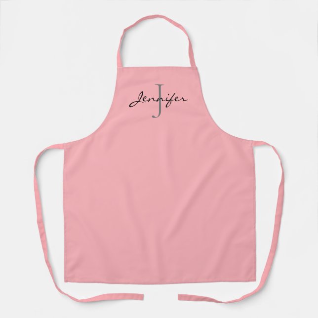Modern Pink Script Monogram Personalised Apron (Front)