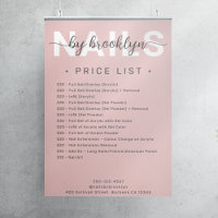 Modern Pink Script Nail Salon Price List