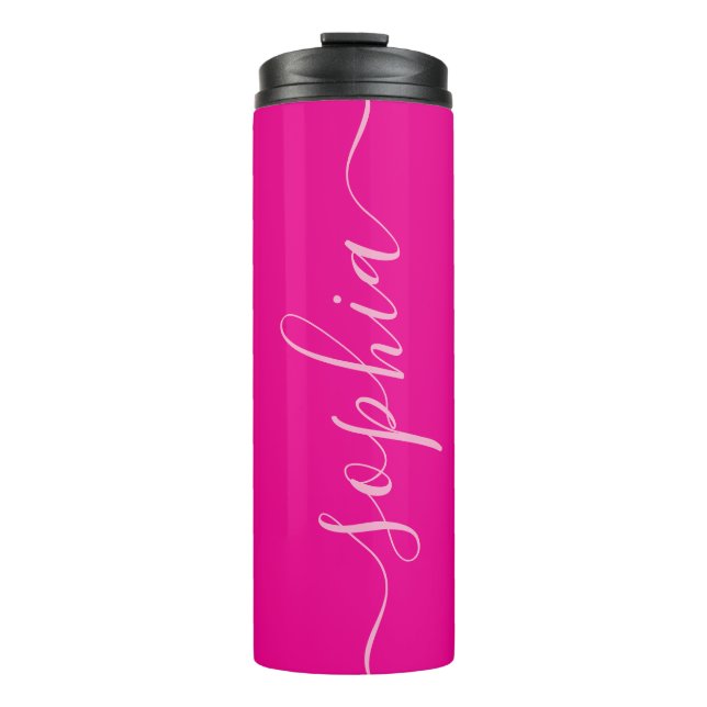 Modern Pink Script Name Thermal Tumbler (Front)