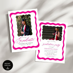 Modern Pink Script Photo Graduation Party Invitation