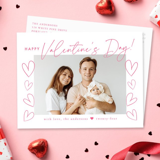 Modern Pink Script Valentine's Day Photo Holiday Postcard (Creator Uploaded)