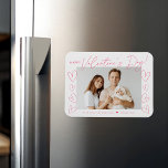 Modern Pink Script Valentine's Day Photo Magnet<br><div class="desc">Modern Valentine's day magnet featuring "Happy Valentine's Day" in a trendy pink script with hand-drawn hearts along the sides of the design on a white background. Your horizontal photo is displayed near the middle of the design. Personalise the Valentine's Day photo magnet by adding your name and the year in...</div>
