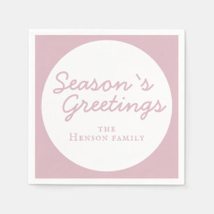 Modern Pink Season`s Greetings Script Holiday Napkin