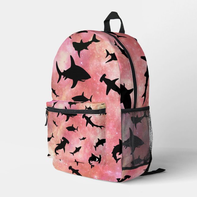 Modern pink shark gradient space galaxy girls printed backpack (Back Corner Right)