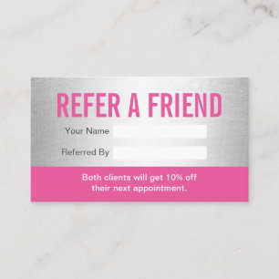 Modern Pink & Silver Beauty Salon & Spa Referral Card