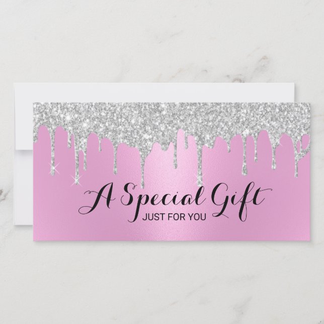 Modern Pink & Silver Drips Salon Gift Certificates (Front)