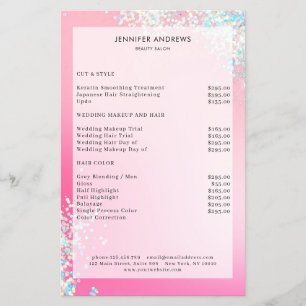 Modern Pink Silver Glitter Salon Price List Flyer